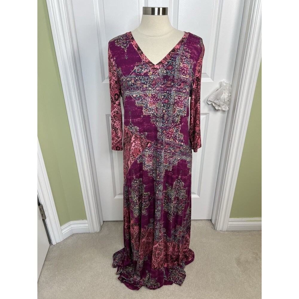 Soft Surroundings Long Dress Womens L  Raspberry Pink Art To Wear Floral Maxi